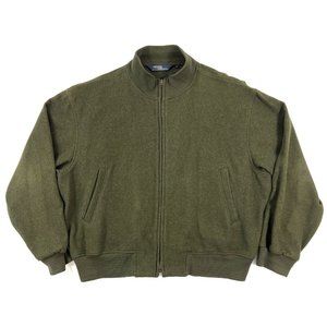 Vintage Polo Ralph Lauren Bomber Jacket Mens Large Wool Zip Military Green USA